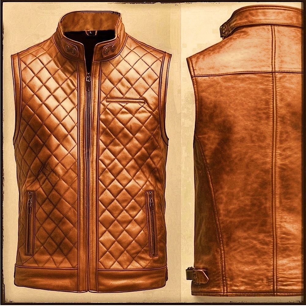 Handcrafted Mock Neck Genuine Leather Motorcycle Vest Made by Wilder Goods GB